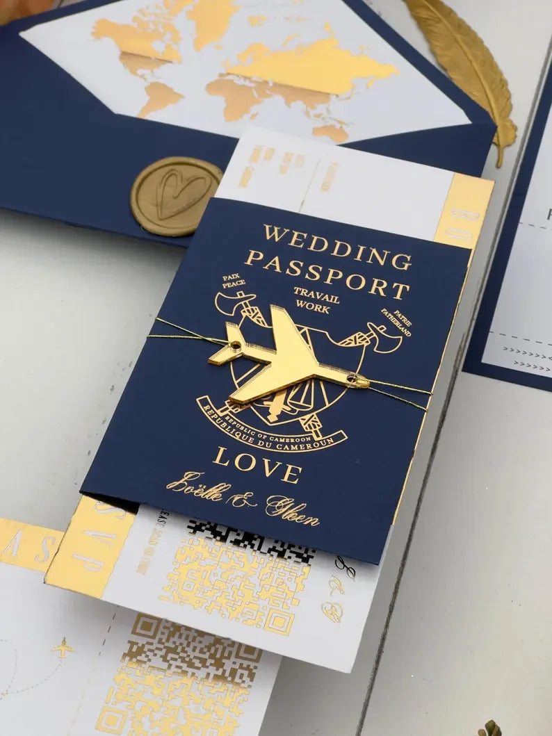 Royal Blue Passport Wedding Invitation Travel Themed Destination Event Invitations Boarding Cards Planning Unique Wedding