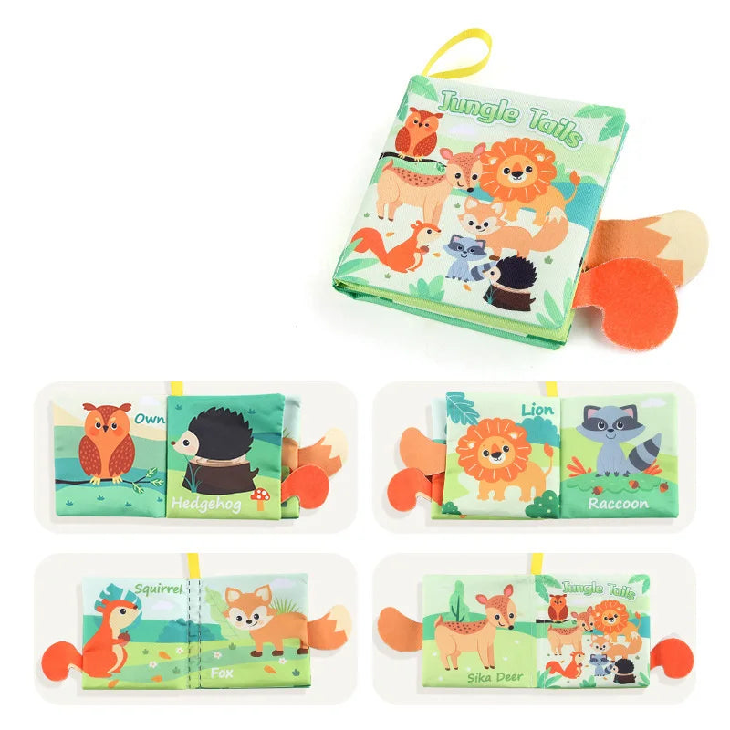 New Baby Toys Cartoon Animals Tail Baby Cloth Book Educational Ringed Paper Cloth Book Toys Enlightenment Baby Toys 0 12 Months