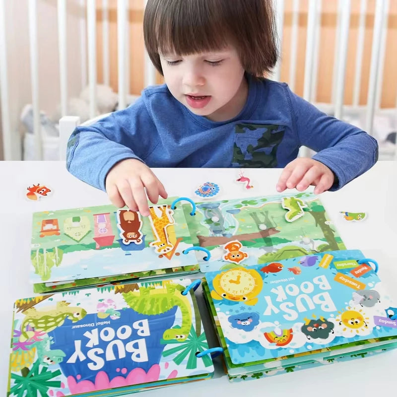 Toddler Quiet Book Montessori Activities 3D Puzzle Paste Matching Game Toy For Kid Educational Magic Tape Wooden Busy Books Toys