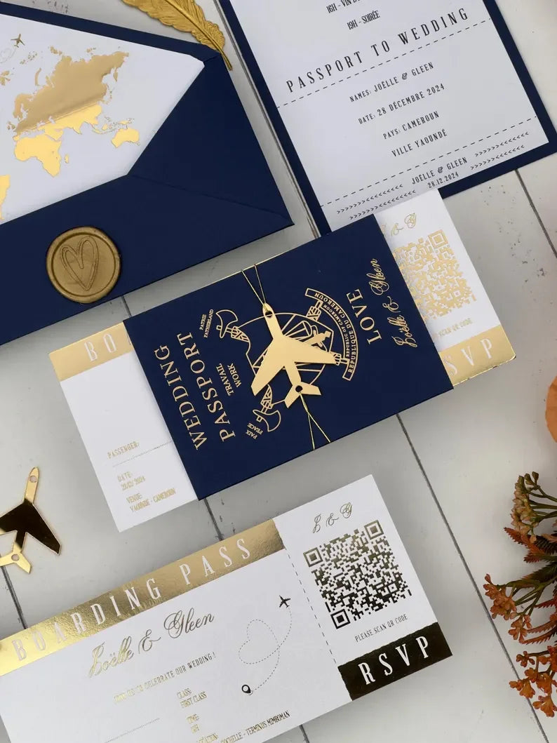 Royal Blue Passport Wedding Invitation Travel Themed Destination Event Invitations Boarding Cards Planning Unique Wedding