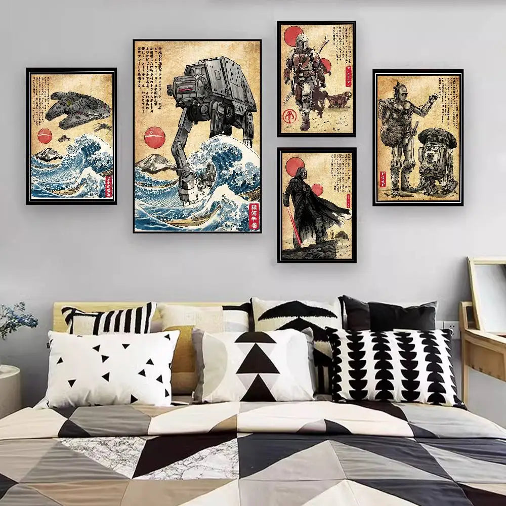 S-Star W-Wars Film Whitepaper Poster Fancy Wall Sticker For Living Room Bar Decoration Aesthetic Art Wall Painting