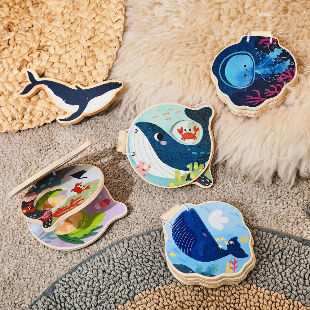 Baby Wooden Book Early Educational Toys Enlightenment Readings Montessori Marine Animals Illustration Cognitive Book for Toddler