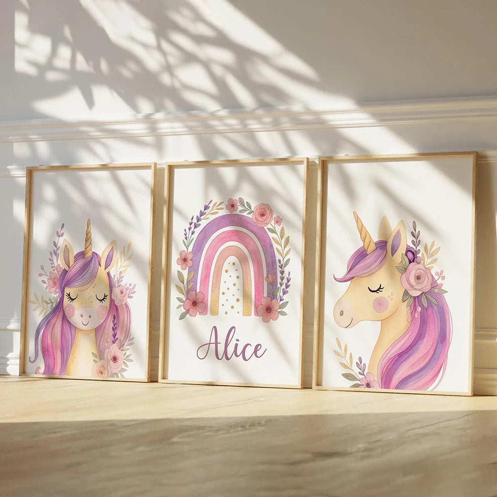 Set of 3 Customisable Unicorn Nursery Prints