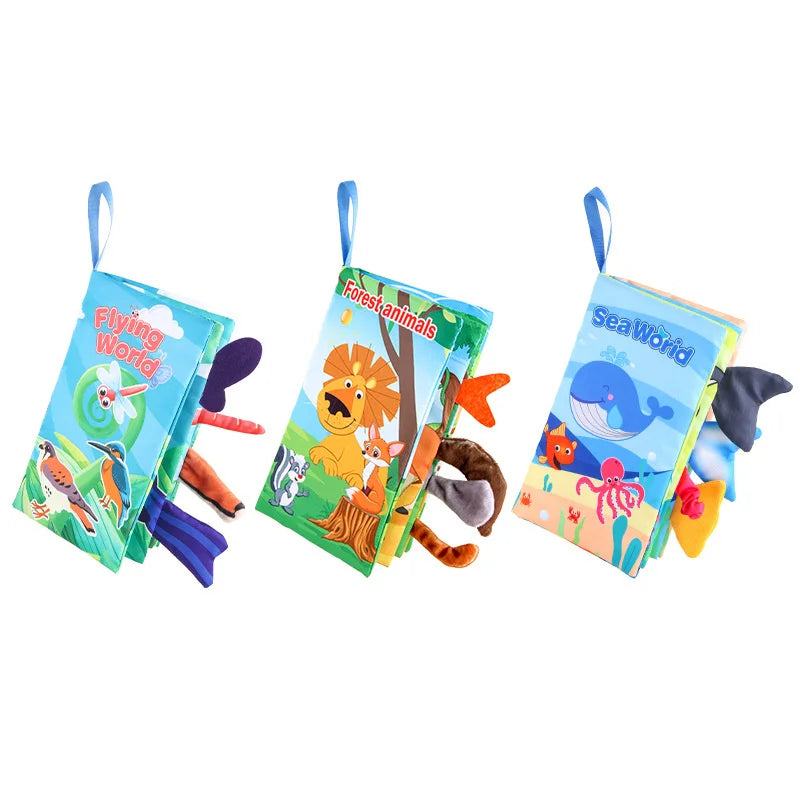 New Baby Toys Cartoon Animals Tail Baby Cloth Book Educational Ringed Paper Cloth Book Toys Enlightenment Baby Toys 0 12 Months