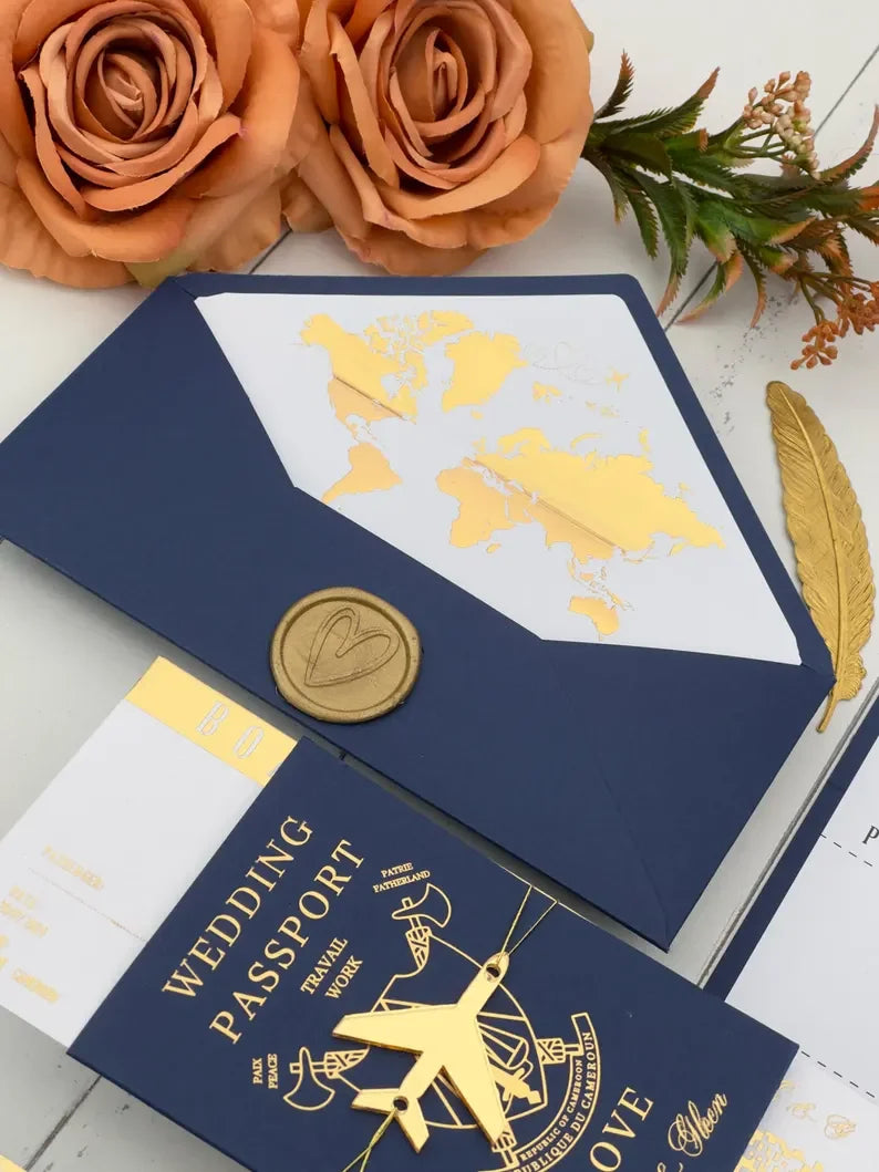 Royal Blue Passport Wedding Invitation Travel Themed Destination Event Invitations Boarding Cards Planning Unique Wedding