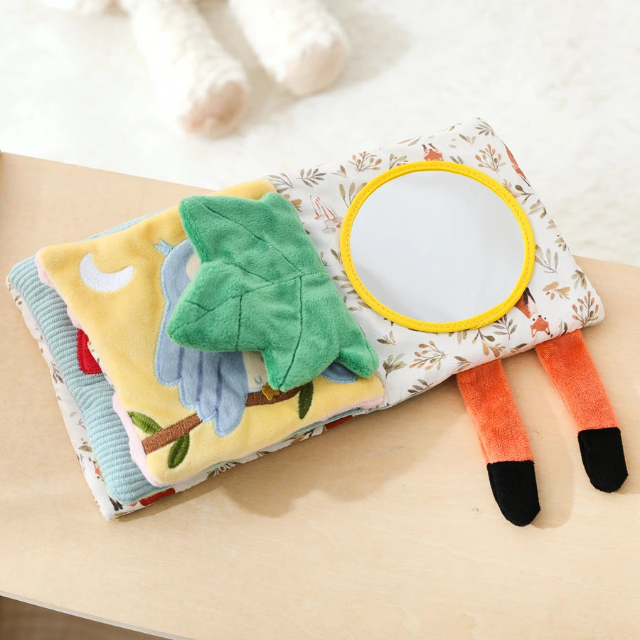 Baby Montessori Toys First Cloth Sensory Book Infant Cartoon Animal Cognitive Soft Books With Mirror Early Educational Toys