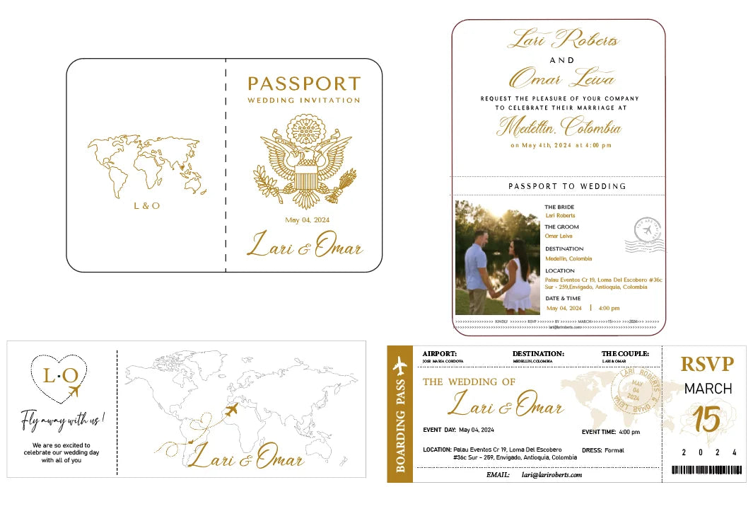 30/50pcs Multipage Passport Invitation Classic Wedding Invitation with RSVP Envelope Customizable Template
