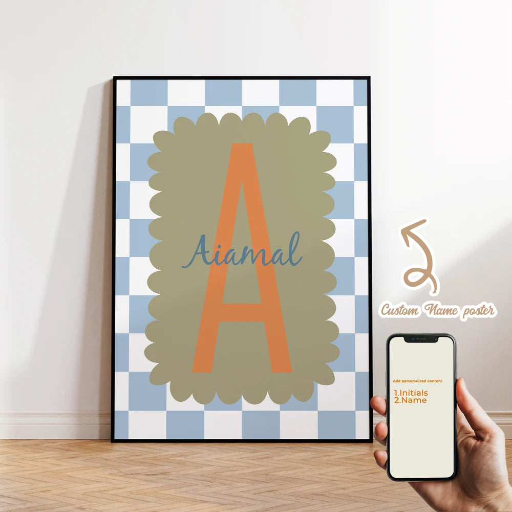 Personalized Custom Name Cartoon Child Stripe Wall Art Print Picture Canvas Poster Painting For Living Room Home Decor Gift