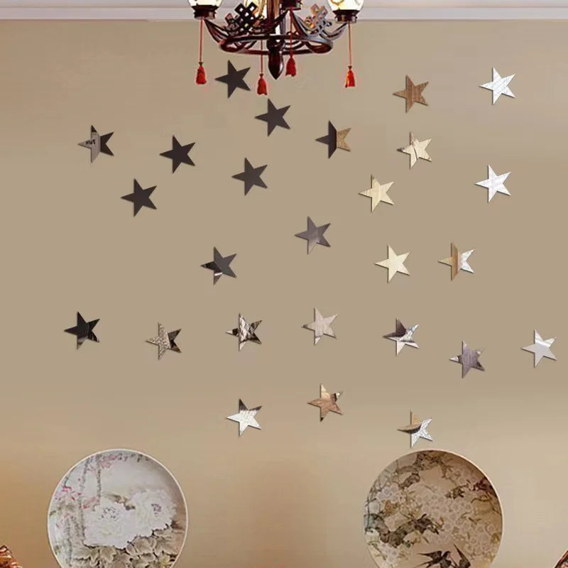 20pcs Acrylic Star Mirror Wall Sticker Cartoon Starry Wall Stickers For Kids Rooms Wall Decals Home Decor Cute Stars Art Mural