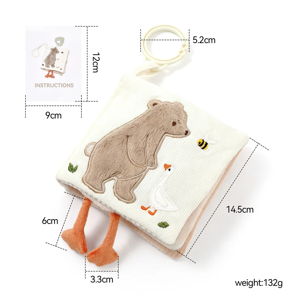 oft Baby Cloth Book with Bear & Goose, Sensory Crinkle Activity Book with Mirror, Teether, and Hanging Ring, Early Educational T