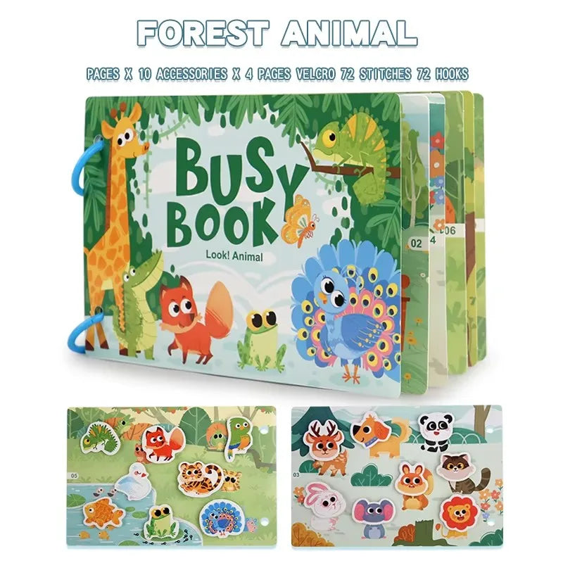 Toddler Quiet Book Montessori Activities 3D Puzzle Paste Matching Game Toy For Kid Educational Magic Tape Wooden Busy Books Toys