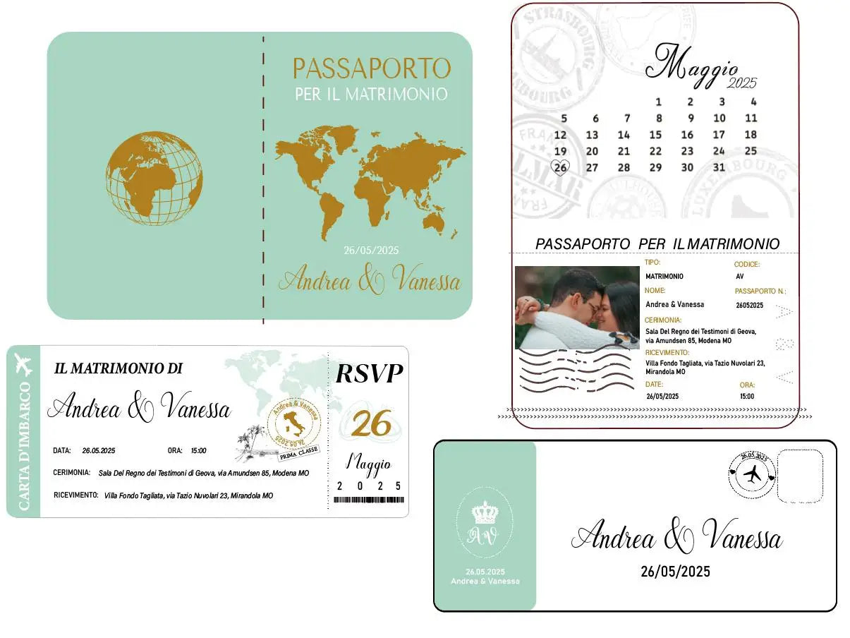 30/50pcs Multipage Passport Invitation Classic Wedding Invitation with RSVP Envelope Customizable Template