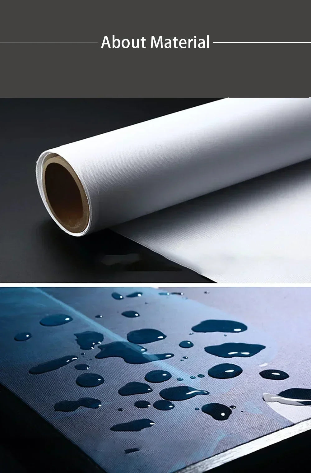 Water-resistant digital art print material roll with beaded water droplets, ideal for home decor and gifting