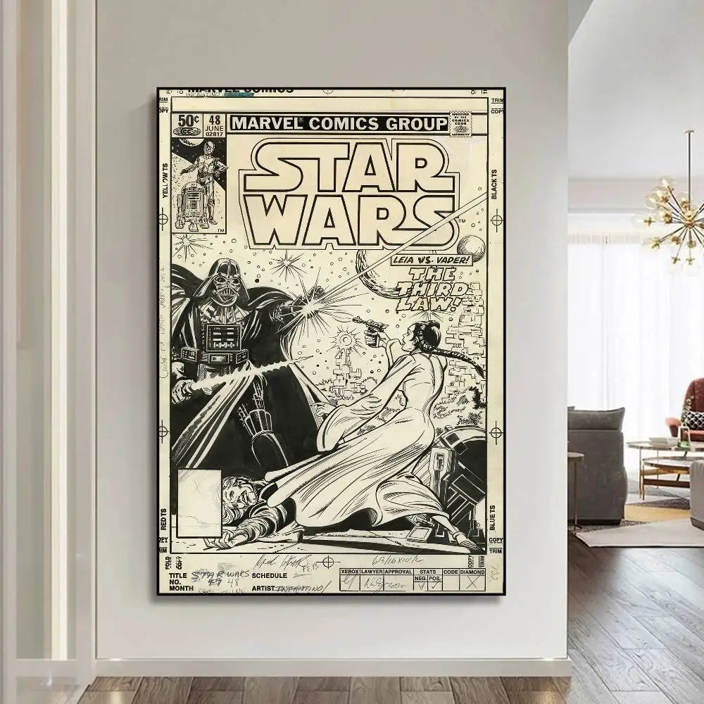 S-Star W-Wars Film Whitepaper Poster Fancy Wall Sticker For Living Room Bar Decoration Aesthetic Art Wall Painting