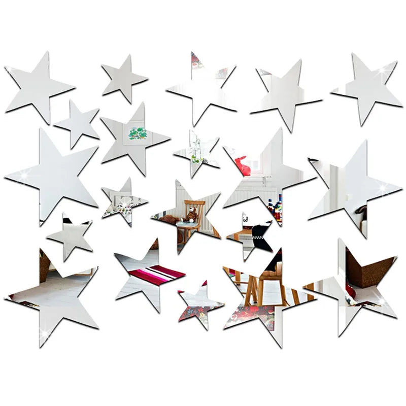 20pcs Acrylic Star Mirror Wall Sticker Cartoon Starry Wall Stickers For Kids Rooms Wall Decals Home Decor Cute Stars Art Mural