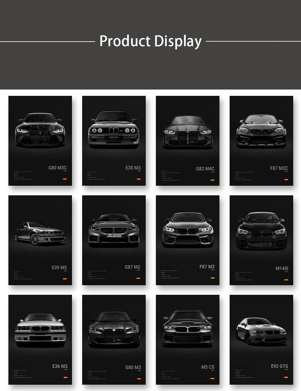 2-A1 Famous Cars G80 M3C Canvas Wall Art Print Poster E30 M3 Z8 Decorative Mural Modern Home Decor Birthday Gift Unframed
