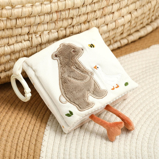 oft Baby Cloth Book with Bear & Goose, Sensory Crinkle Activity Book with Mirror, Teether, and Hanging Ring, Early Educational T