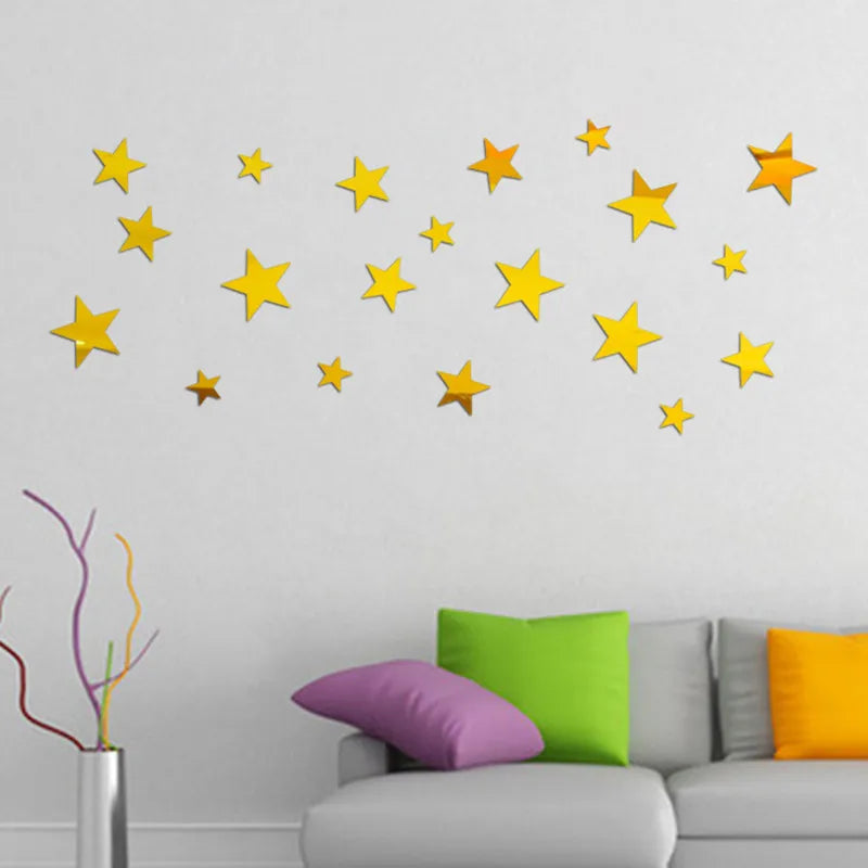20pcs Acrylic Star Mirror Wall Sticker Cartoon Starry Wall Stickers For Kids Rooms Wall Decals Home Decor Cute Stars Art Mural