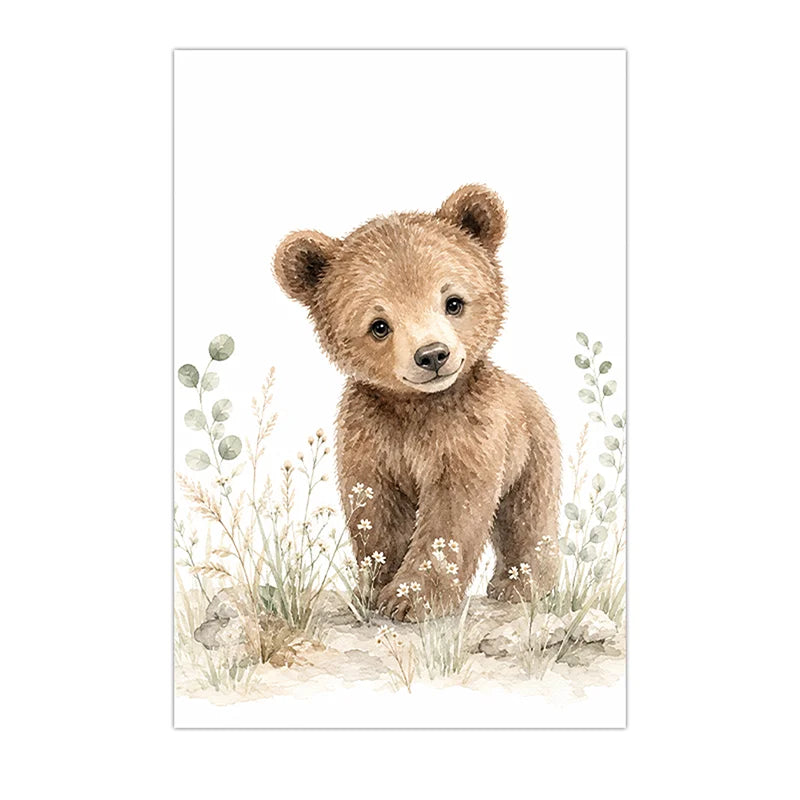 Personalized Letter Wall Art Cute Animal Canvas Painting Soft Nursery Poster Print Kids Room Wall Decor