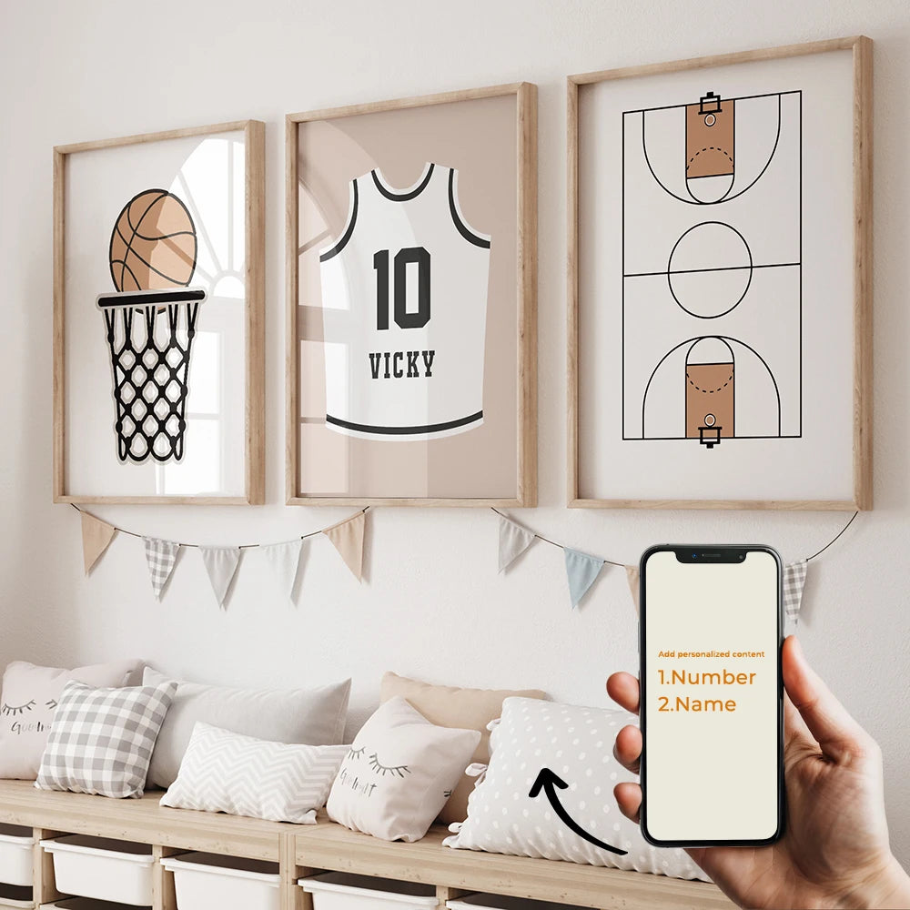 3pcs Personalized Custom Name Cartoon basketball Wall Art Print Picture Canvas Poster Painting For Living Room Home Decor