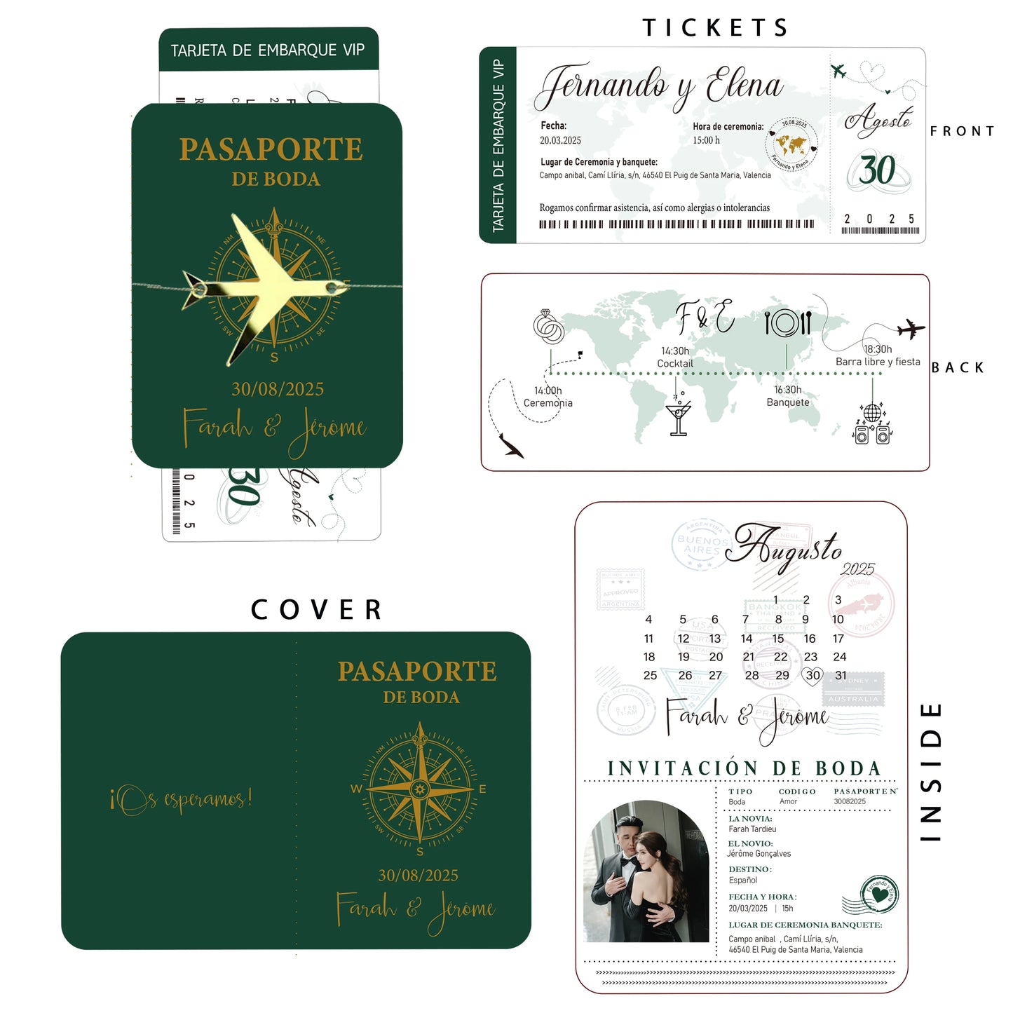 30/50pcs Multipage Passport Invitation Classic Wedding Invitation with RSVP Envelope Customizable Template