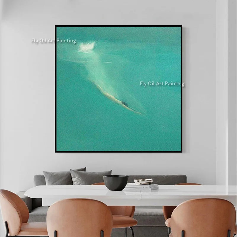 Original Blue Green People Set Sail Wall Art Decor For Room Handpainted Light Blue Seascape Fashion Oil Painting Canvas Art