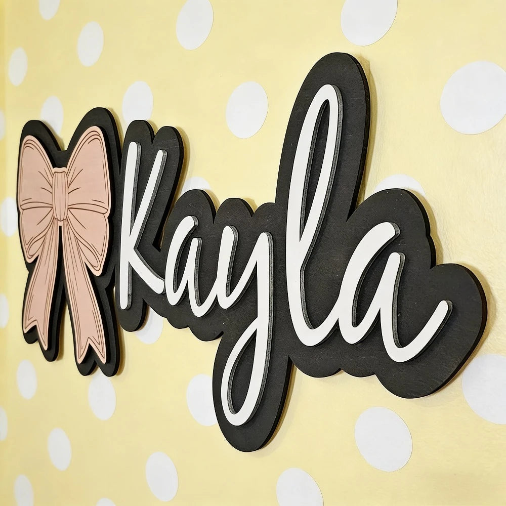 Customizable Bow-Shaped Wooden Wall Plaque Baby Nursery Sign with Name And Date Personalized Housewarming Gift Durable