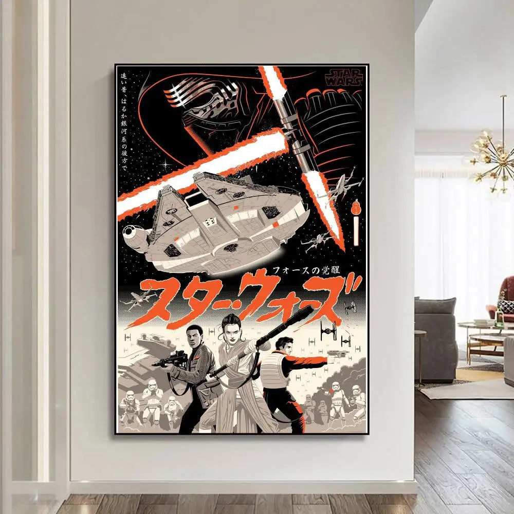 S-Star W-Wars Film Whitepaper Poster Fancy Wall Sticker For Living Room Bar Decoration Aesthetic Art Wall Painting