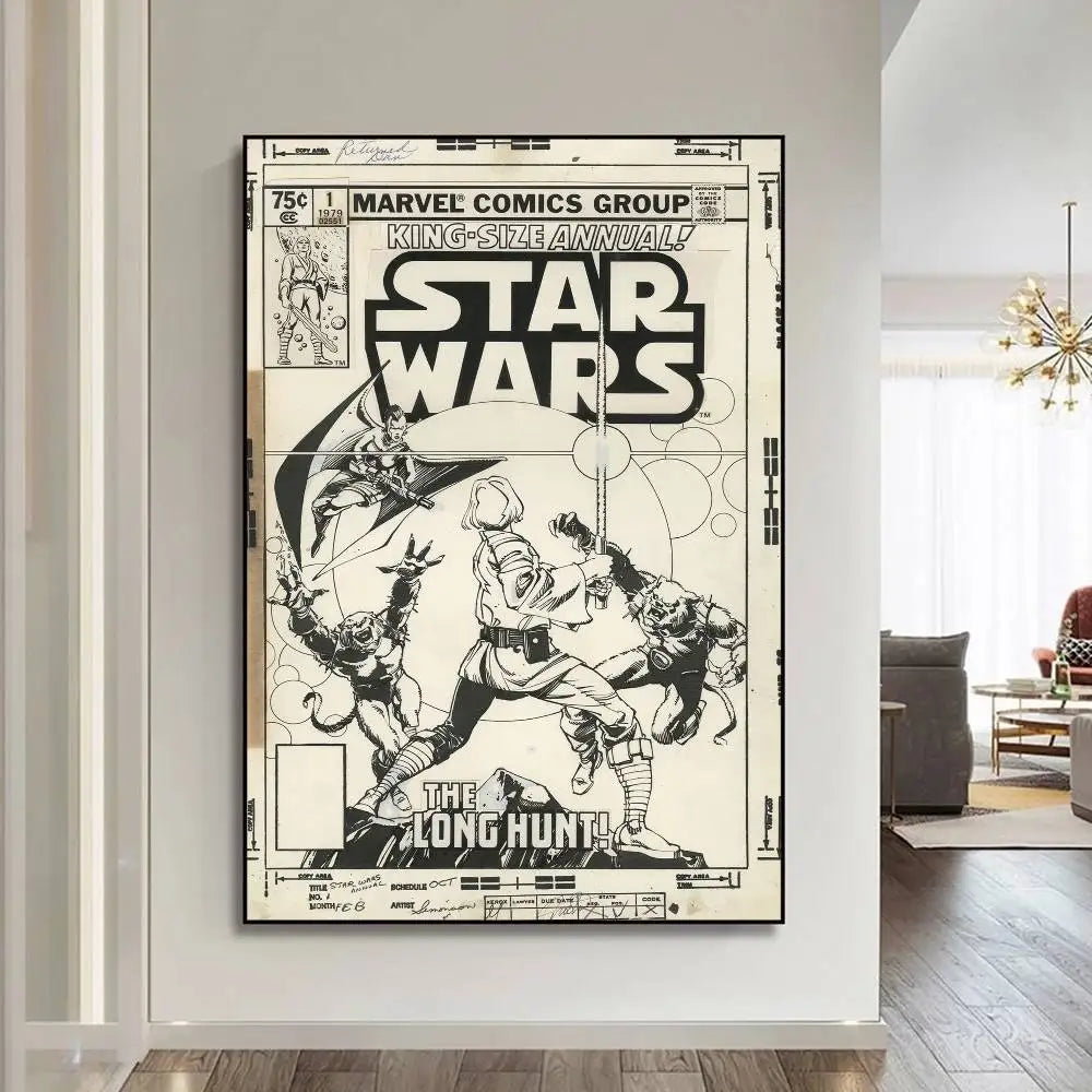 S-Star W-Wars Film Whitepaper Poster Fancy Wall Sticker For Living Room Bar Decoration Aesthetic Art Wall Painting