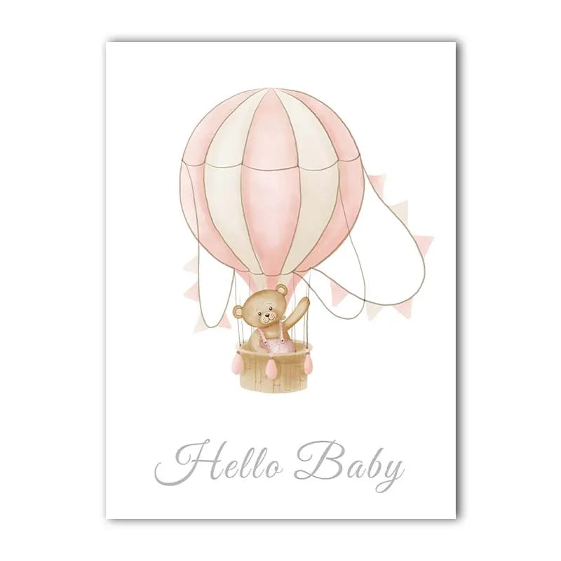 Nursery Inspirational Wall Art, Cute Teddy Bear Adventure Canvas Painting, Animal Poster Print for Baby, Toddler Kids Room Decor
