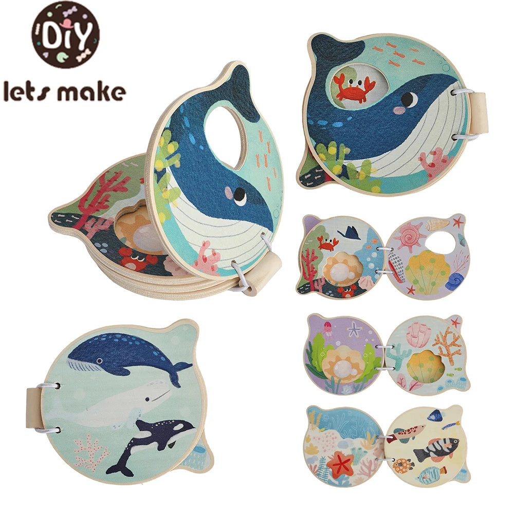 Baby Wooden Book Early Educational Toys Enlightenment Readings Montessori Marine Animals Illustration Cognitive Book for Toddler