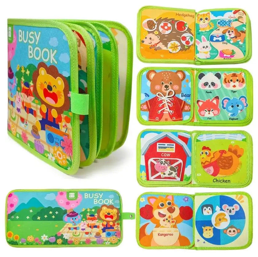 Toddler Sensory Activity Busy Book Durable Quiet Book Preschool Learn Toy Interactive Montessori Busy Book for Fine Motor Skills
