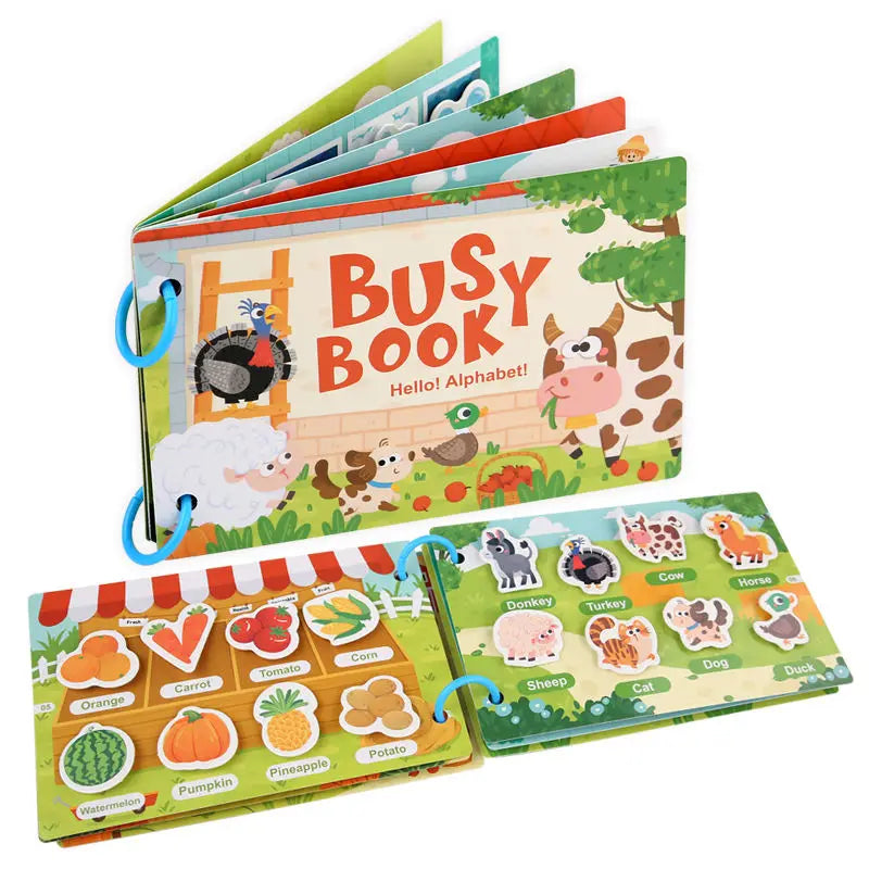Toddler Quiet Book Montessori Activities 3D Puzzle Paste Matching Game Toy For Kid Educational Magic Tape Wooden Busy Books Toys