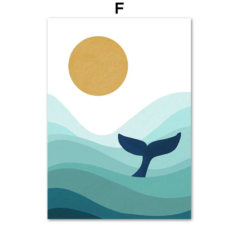 Blue Ocean Sun Fish Whale Lighthouse Nursery Wall Art Canvas Painting Posters And Prints Wall Pictures Baby Room Bedroom Decor