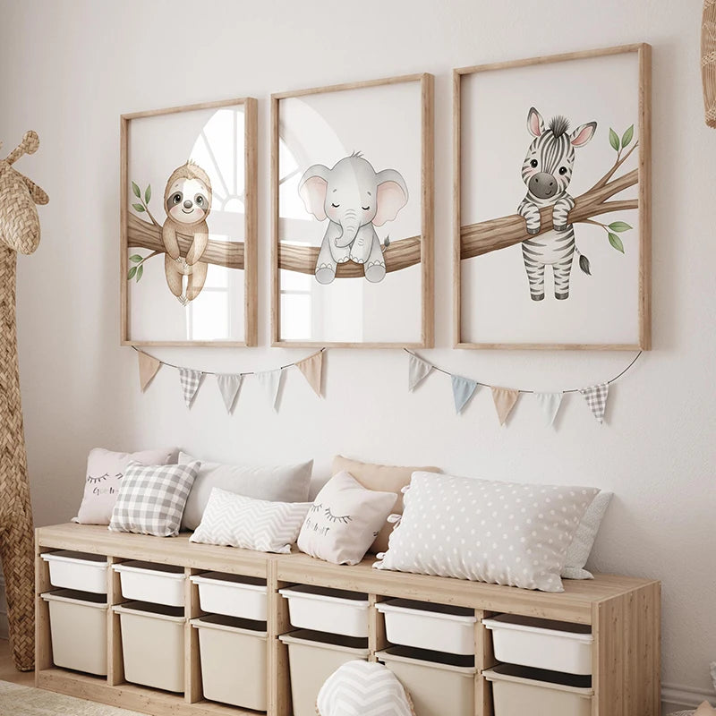 Cute Animal Nursery Wall Art Canvas