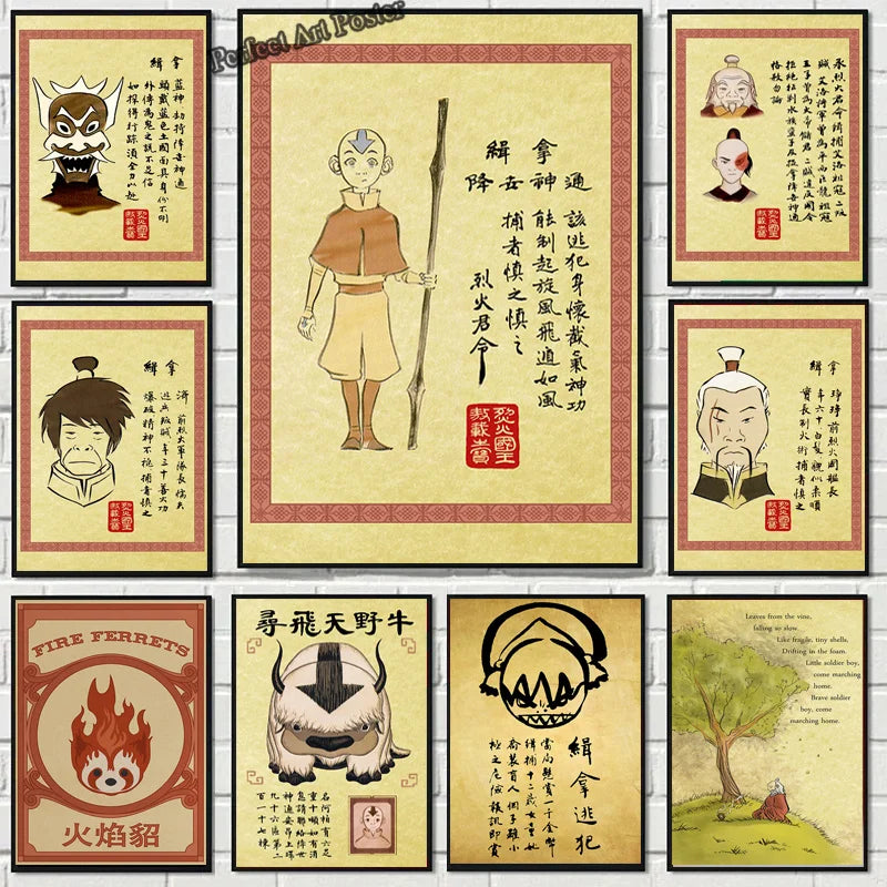 Avatar Last Airbender Wanted Poster Retro Cartoon Anime Canvas Painting Wall Art Pictures Prints Home Kids Room Decor Cuadros
