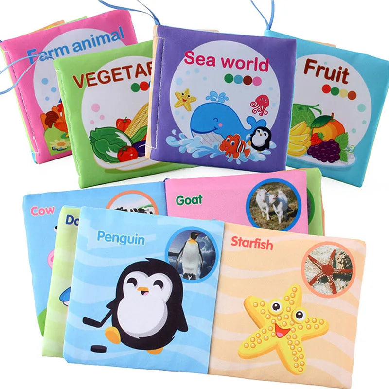 New Baby Toys Cartoon Animals Tail Baby Cloth Book Educational Ringed Paper Cloth Book Toys Enlightenment Baby Toys 0 12 Months