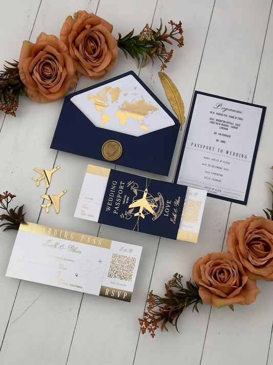 Royal Blue Passport Wedding Invitation Travel Themed Destination Event Invitations Boarding Cards Planning Unique Wedding