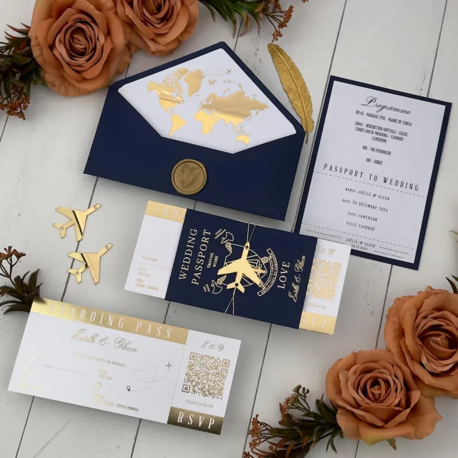 Royal Blue Passport Wedding Invitation Travel Themed Destination Event Invitations Boarding Cards Planning Unique Wedding