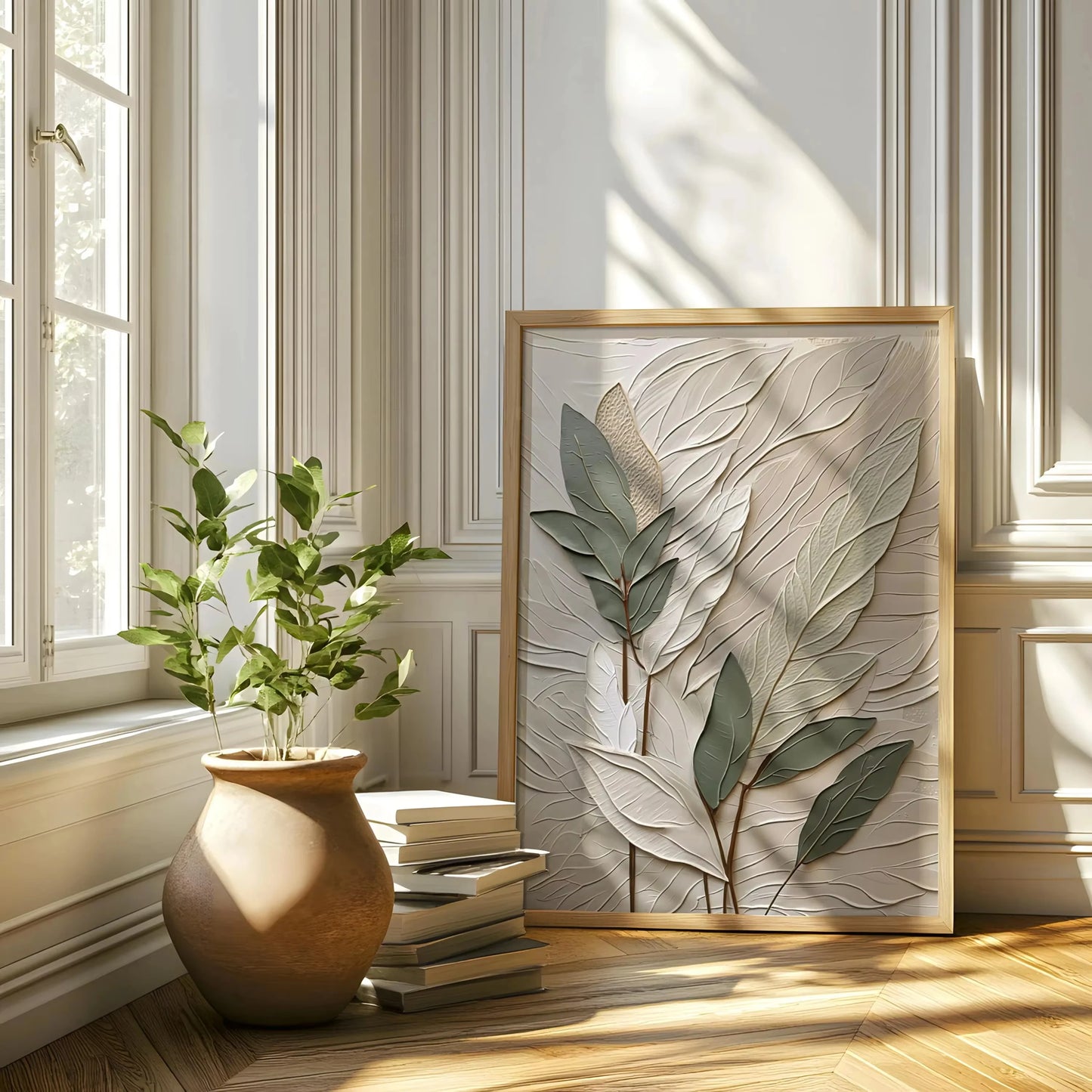 Textured Leaf Art Poster Neutral Tone Canvas Printing for Modern Home Decoration, Elegant Wall Arts Thoughtful Gifts