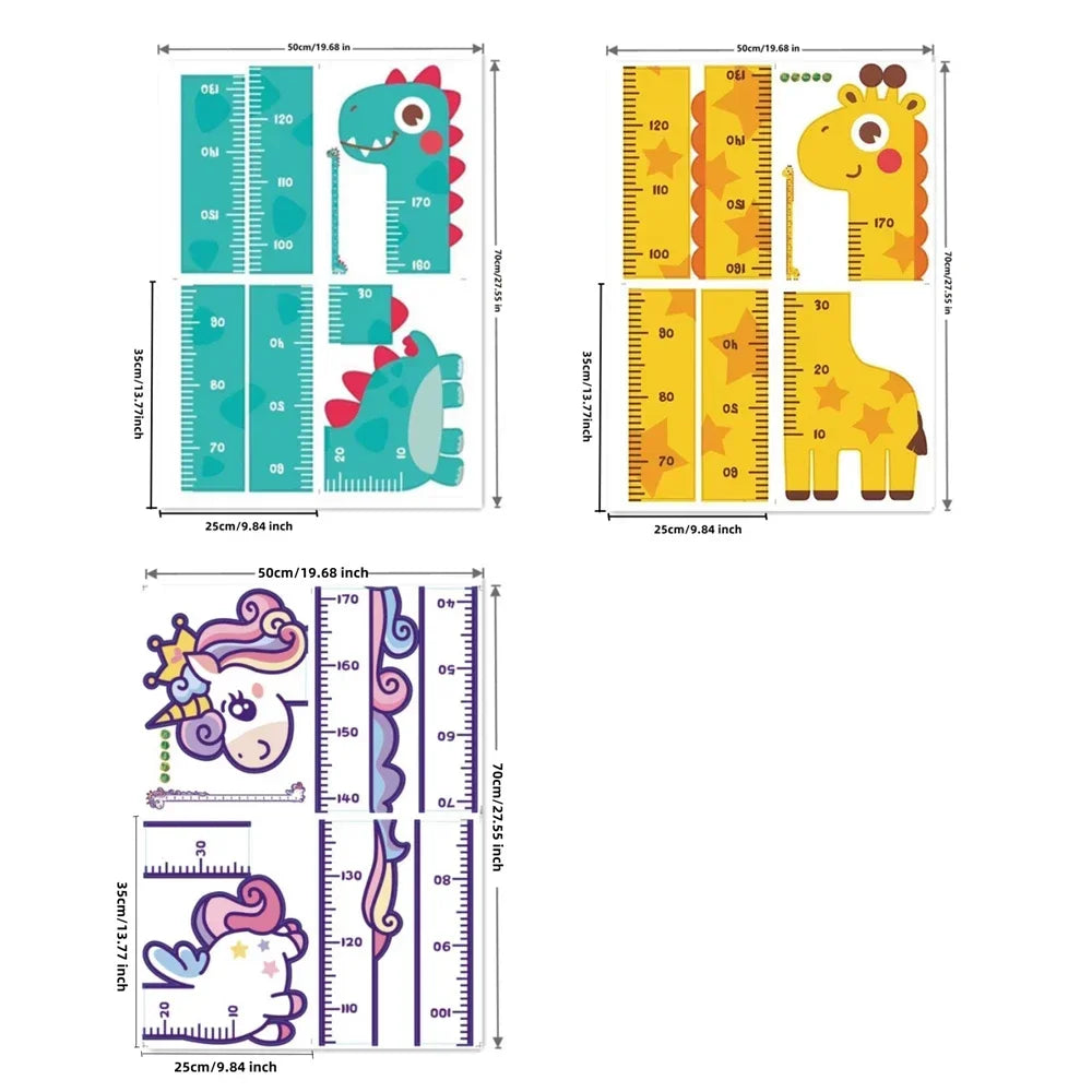 Children Growth Height Ruler Sticker To Measure And Record Kids Height With Unicorn Dinosaur Giraffe Cartoon Nursery Decor