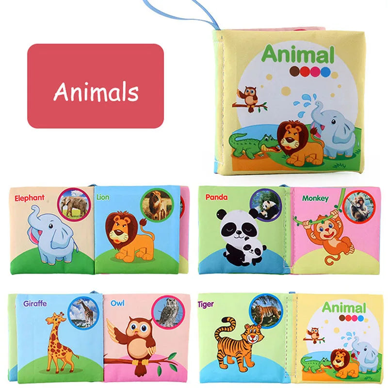 New Baby Toys Cartoon Animals Tail Baby Cloth Book Educational Ringed Paper Cloth Book Toys Enlightenment Baby Toys 0 12 Months
