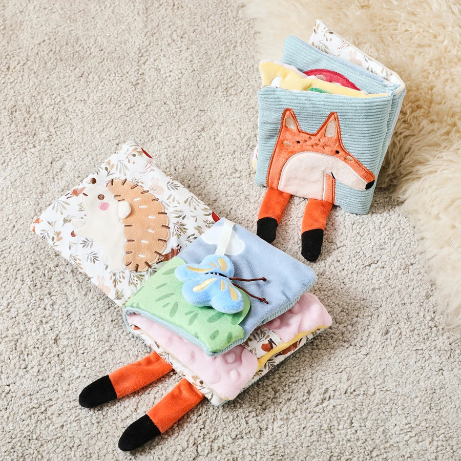 Baby Montessori Toys First Cloth Sensory Book Infant Cartoon Animal Cognitive Soft Books With Mirror Early Educational Toys
