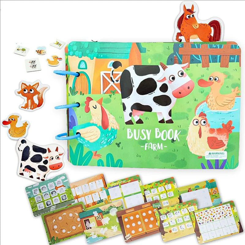 Toddler Quiet Book Montessori Activities 3D Puzzle Paste Matching Game Toy For Kid Educational Magic Tape Wooden Busy Books Toys