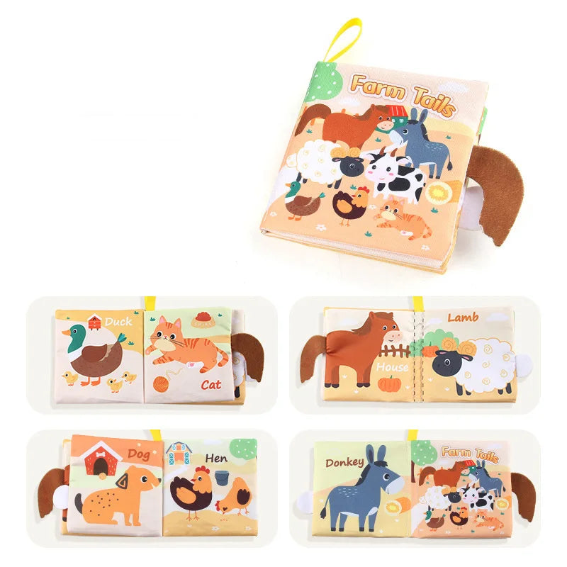 New Baby Toys Cartoon Animals Tail Baby Cloth Book Educational Ringed Paper Cloth Book Toys Enlightenment Baby Toys 0 12 Months