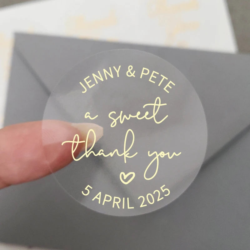 Custom Gold Foiled Stickers, Wedding, Birthday, Your Text, Thank You Labels, Baby Shower, Engagement, Invitation Seals.50 Pieces