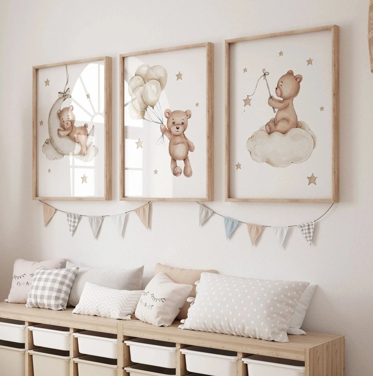 3pcs/set Bohemian Style Teddy Bear Animal Nursery Canvas Poster Stars Cloud Bears Wall Art Prints Modern Living Room Home Decor