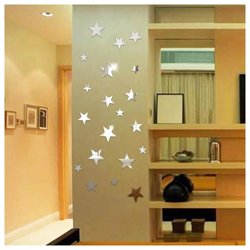 20pcs Acrylic Star Mirror Wall Sticker Cartoon Starry Wall Stickers For Kids Rooms Wall Decals Home Decor Cute Stars Art Mural