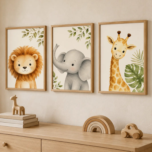 Watercolor Safari Animals Wall Art Cute Jungle Canvas Painting Poster Prints For Kids Room Nursery Decor
