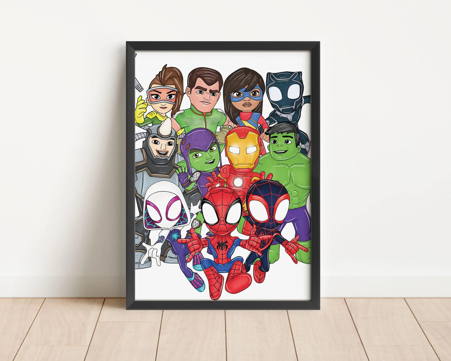 Spidey and Friends Wall Art – Superhero Kids Bedroom Print